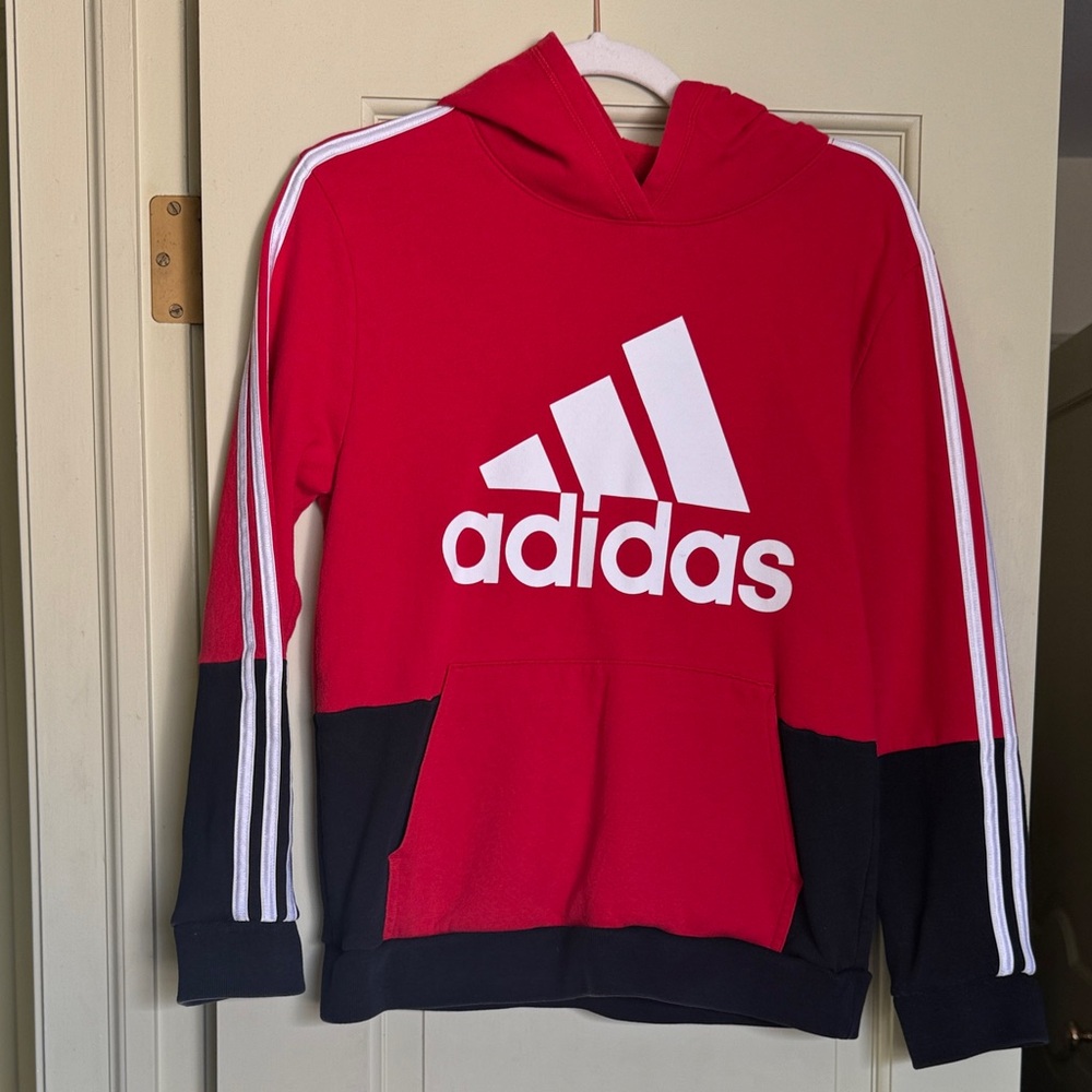 Adidas Kids Red and Black Logo Hoodie